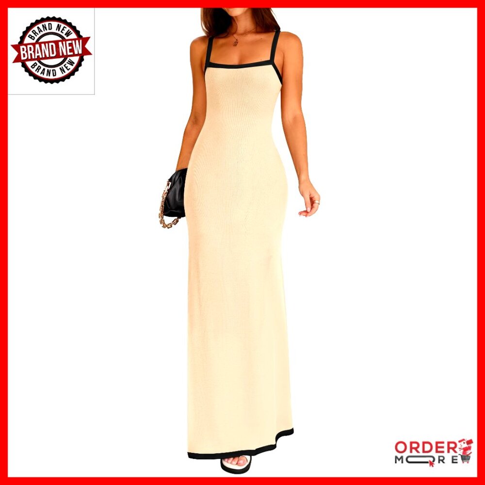 Spaghetti Strap Maxi Dress Square Neck Backless Bodycon Beach Elegant